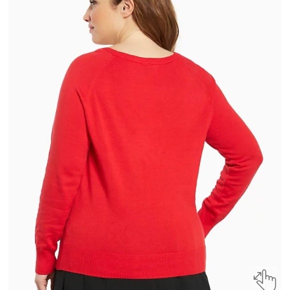TORRID RED BOW PATTERNED PULLOVER CREWNECK SWEATER SIZE 1X - Picture 2 of 7